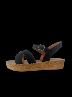 Platform Cross Sandal in Black