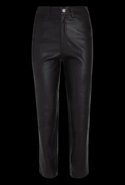 5 Pocket Straight Leg Leather Pants in Black