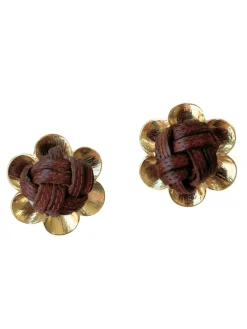 Puce Nao Earrings in Brown Leather