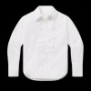 Ruffle Tuxedo Shirt in White
