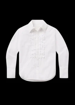 Ruffle Tuxedo Shirt in White