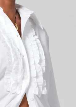 Ruffle Tuxedo Shirt in White