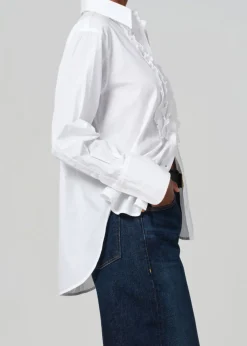 Ruffle Tuxedo Shirt in White
