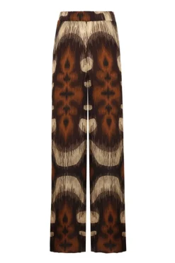 San Benito Martellato Silk Pant in Brown Ikat