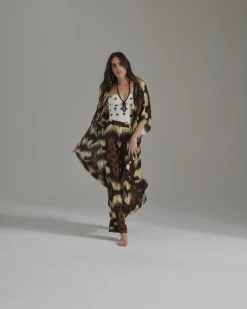 San Benito Martellato Silk Pant in Brown Ikat