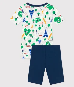 Short Sleeve Paris Print Pajama Set in Navy
