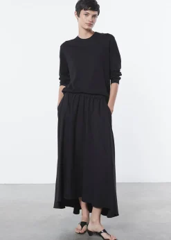 Silk Knit Long Sleeve Tee in Black