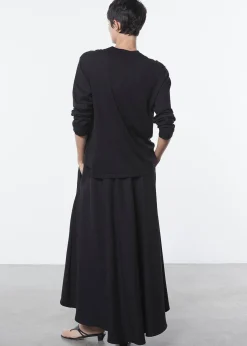 Silk Knit Long Sleeve Tee in Black