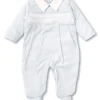 Smocked Collar Footie Onesie in Blue