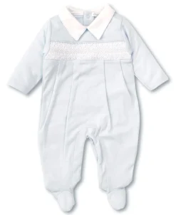 Smocked Collar Footie Onesie in Blue