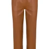 Straight Leg Leather Pintuck Pant in Chestnut