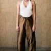 Techno Taffeta Barrel Pant in Bronze