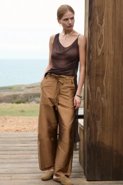 Techno Taffeta Barrel Pant in Bronze