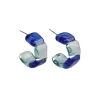 2 Tone Square Glass Hoops in Light Cobalt