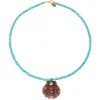 Turquoise Beaded Necklace with Shell and Pink Sapphire