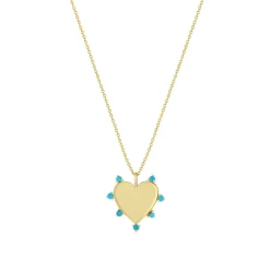 7 Turquoise Heart Necklace in Yellow Gold