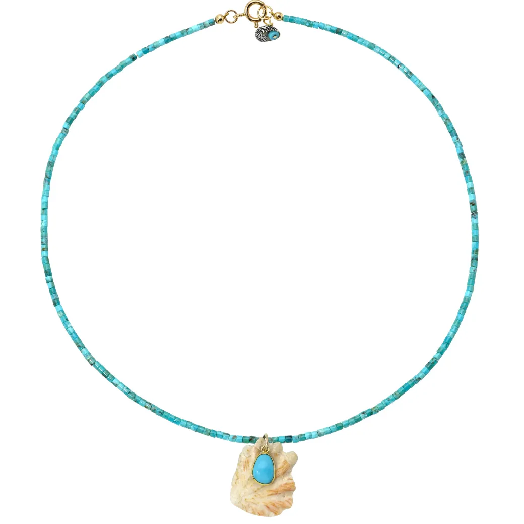 Turquoise Necklace with Shell and Turquoise Charm