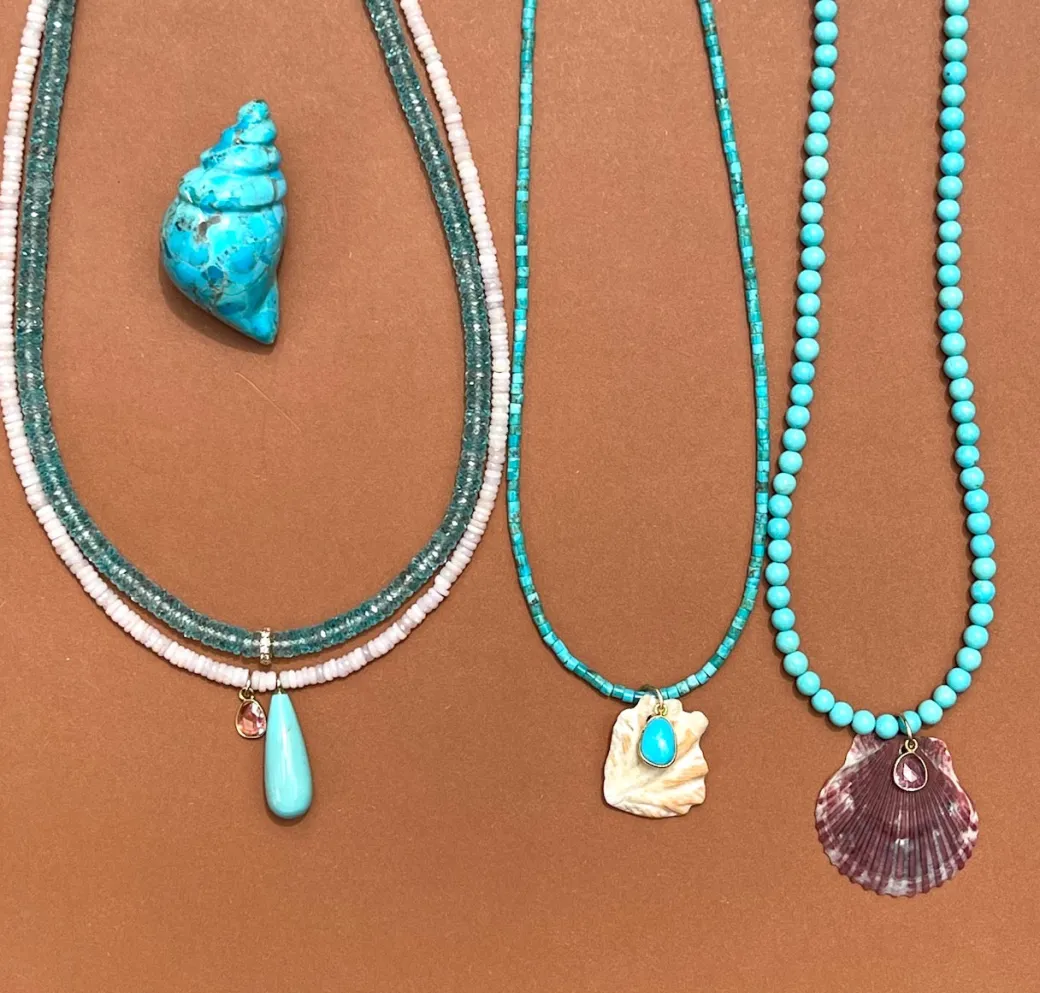 Turquoise Necklace with Shell and Turquoise Charm