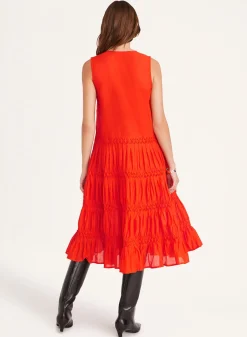 Wallis Smocked Dress in Flame