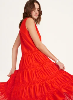 Wallis Smocked Dress in Flame