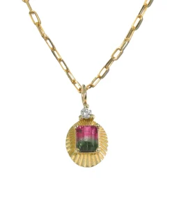 Watermelon Tourmaline Pendent Necklace in Yellow Gold