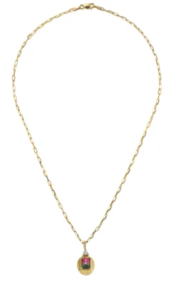 Watermelon Tourmaline Pendent Necklace in Yellow Gold