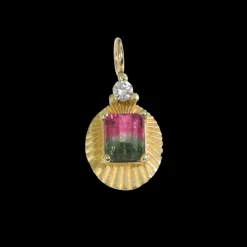 Watermelon Tourmaline Pendent Necklace in Yellow Gold