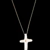 White Baroque Pearl Cross Necklace with Champagne Diamond