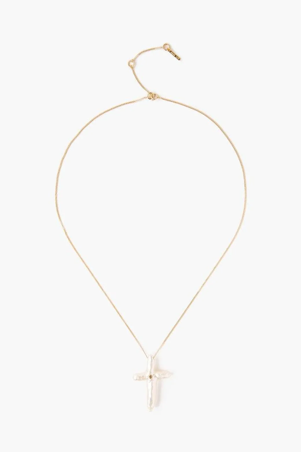 White Baroque Pearl Cross Necklace with Champagne Diamond