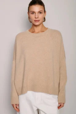Wide Cashmere Pullover in Beige Melange
