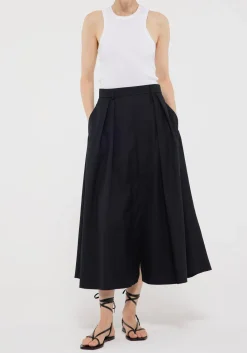 Wide Poplin Skirt in Noir